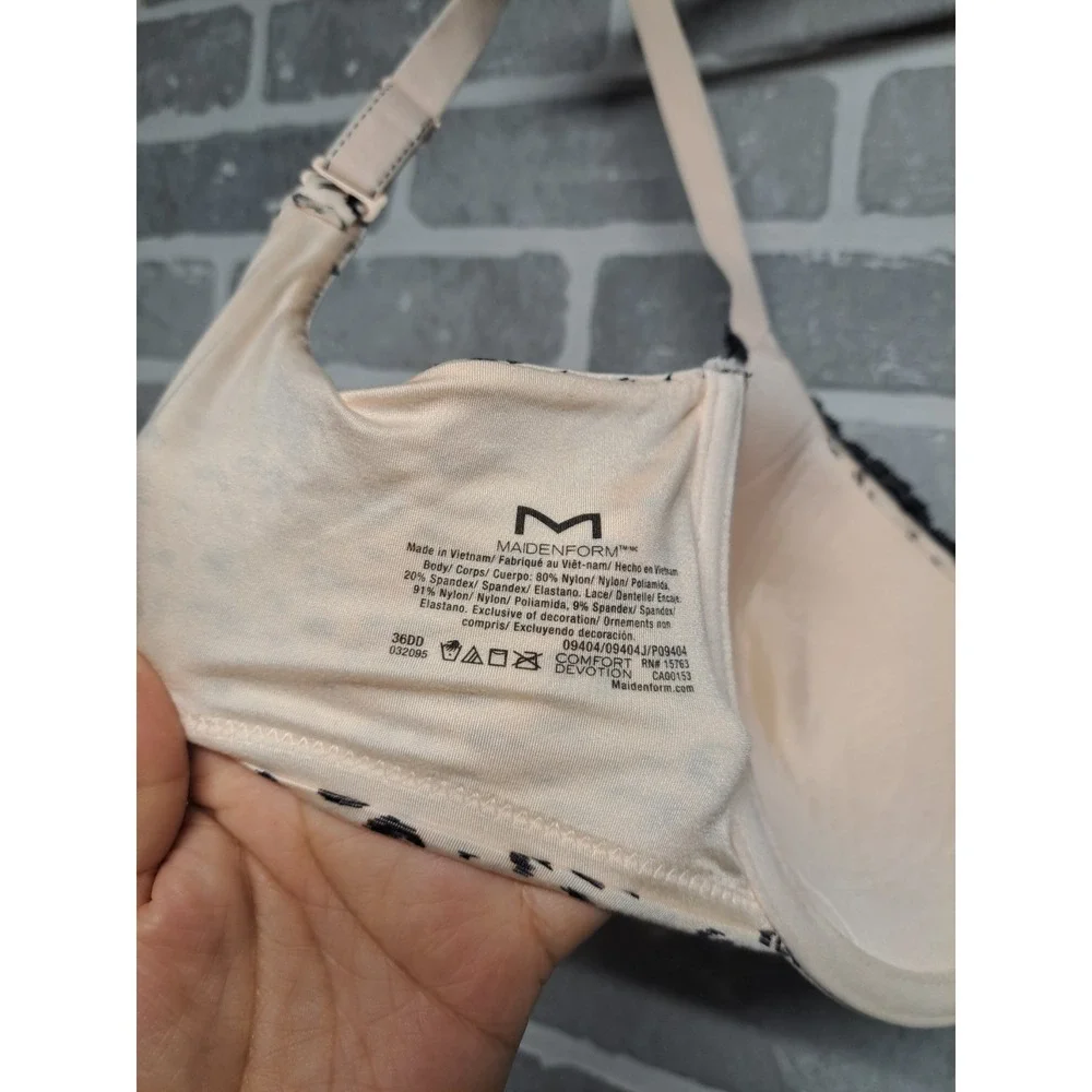 MAIDENFORM T-SHIRT BRA SMARTZONE CUPS BEIGE LEOPARD PRINT‎ MODEL 09404 SIZE 36DD